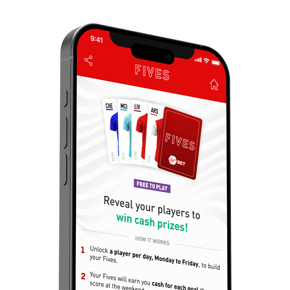 Virgin Bet Fives Free-to-play game on mobile