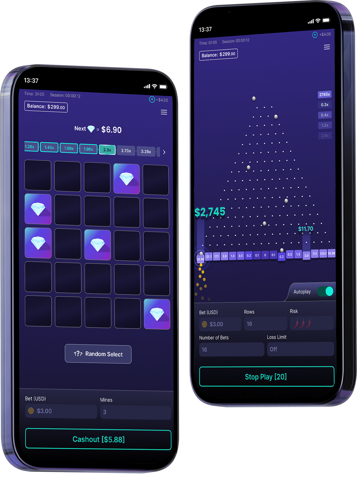 Two floating phones showing Incentive Studio' Arcade game designs